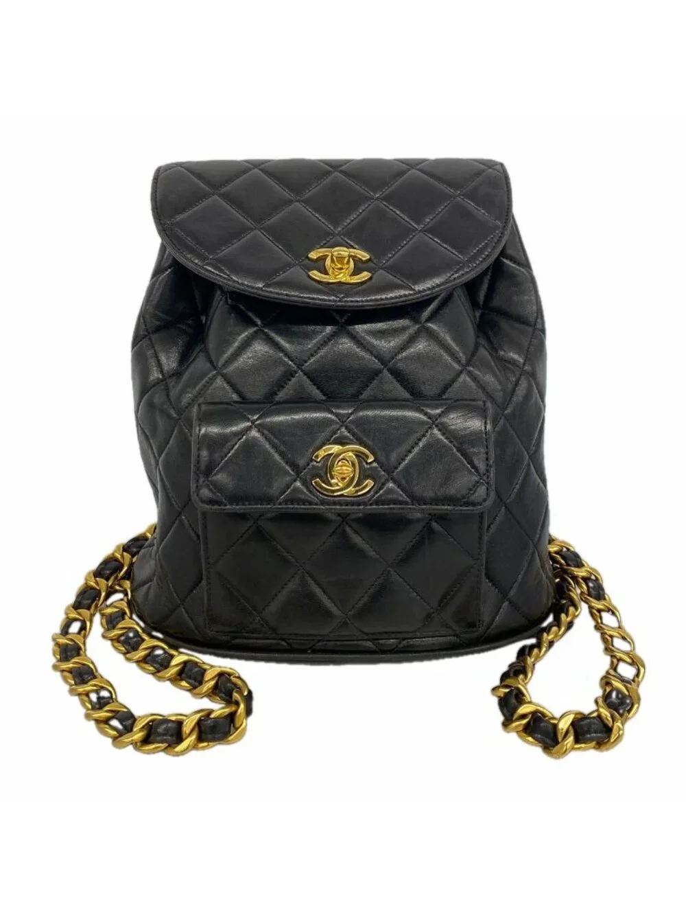 Chanel Backpack Quilted Lambskin Black Gold